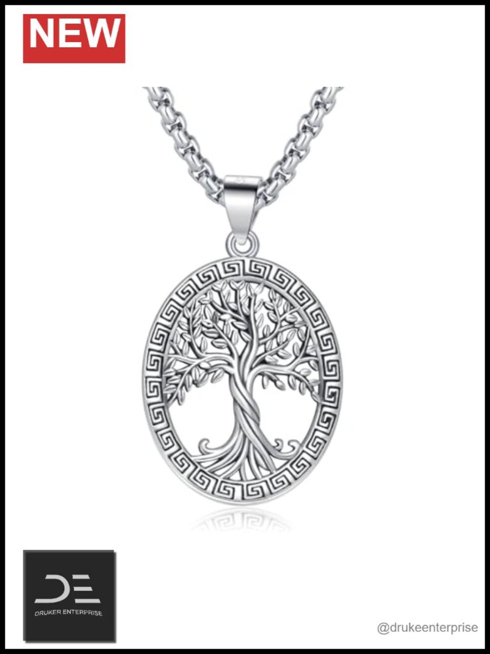 S925 Sterling Silver Tree of Life Pendant Necklace Women Men Vintage Round